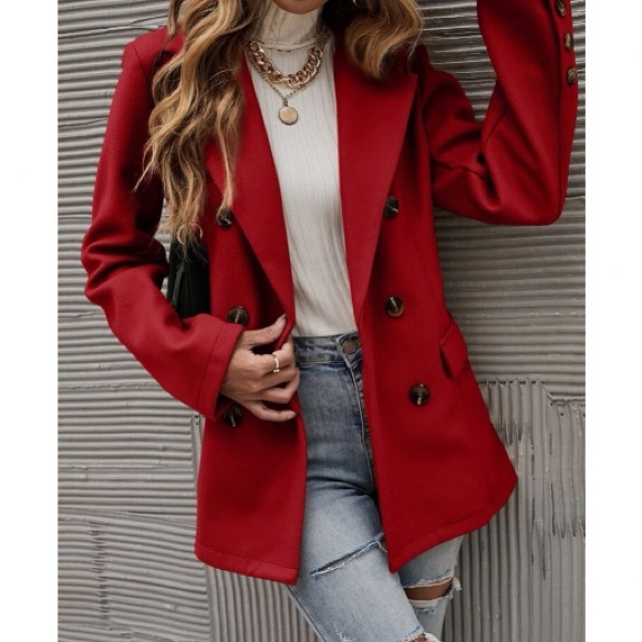 Classic Brown Double Breast Button Up Jacket Coat - Picture 7 of 16